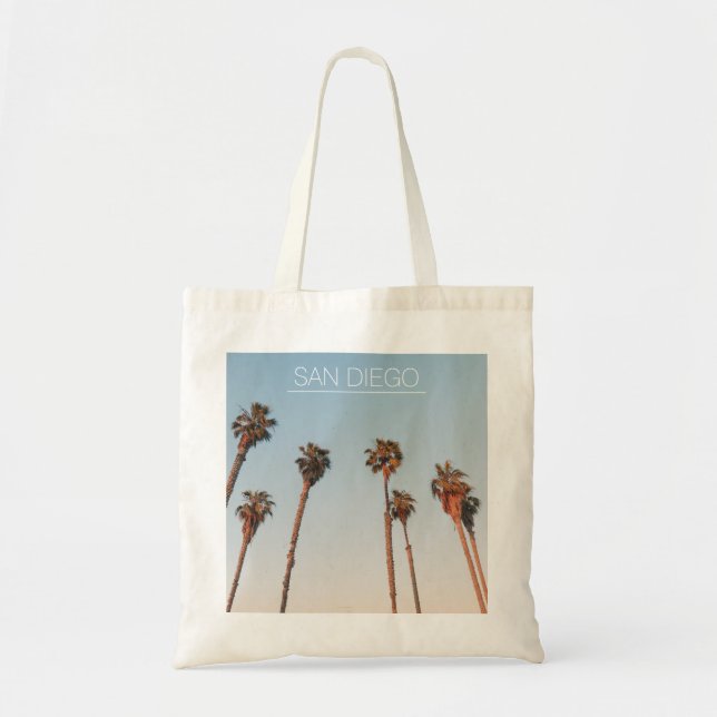 Modern San Diego Tall Palm Trees Colour Souvenir Tote Bag (Front)