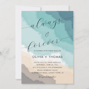 Modern Sand Beach Waves Always Forever Wedding Invitation