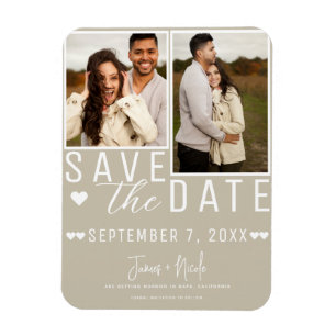 Modern Sand Beige Save the Date 2 Photo Wedding  Magnet