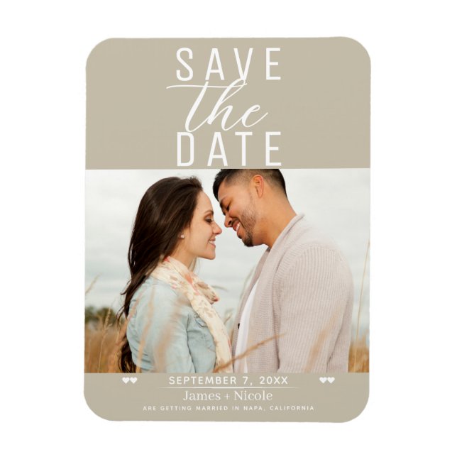 Modern Sand Beige Save the Date Wedding Photo Magnet (Vertical)