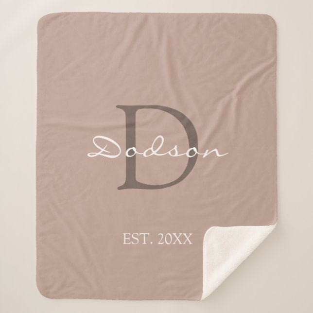 Modern Sand Beige Script Family Monogram Name Sherpa Blanket (Front)