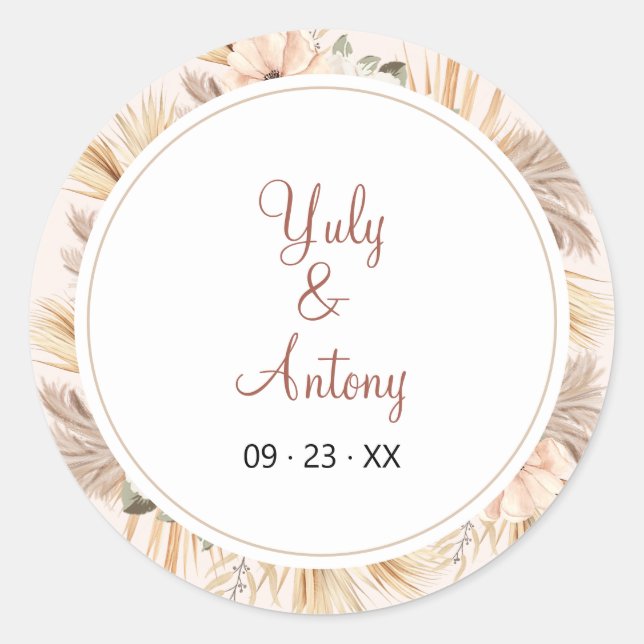 Modern Sand Boho Floral Oval Arch Circular Classic Round Sticker (Front)