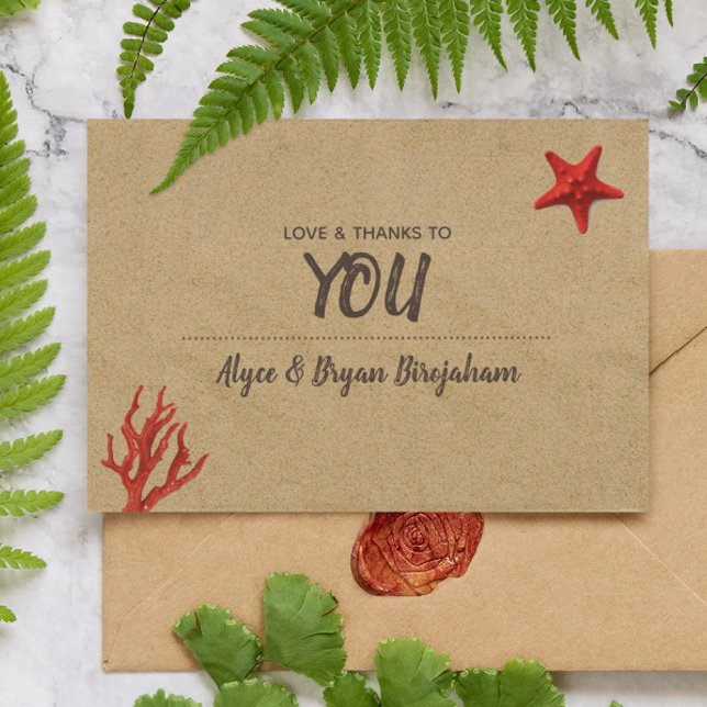 Modern Sand & Coral Wedding Thank You Note (Creator Uploaded)