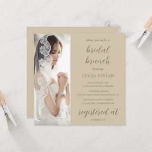 Modern Sand Green Photo Bridal Shower Brunch Invitation