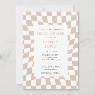 Modern Sand Rose Checked Bridal Shower Invitation