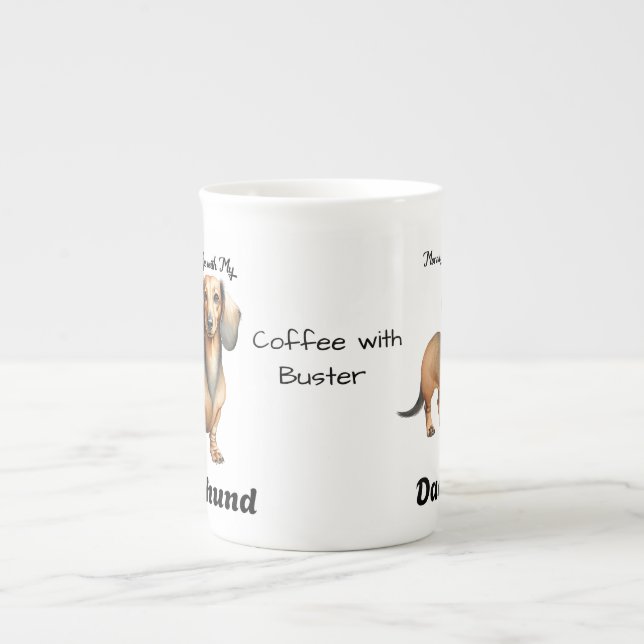 Modern Sandy Brown DACHSHUND Personalize Bone China Mug (Front)