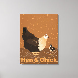 Modern Sandy-orange Hen & Chick Kitchen Canvas Print