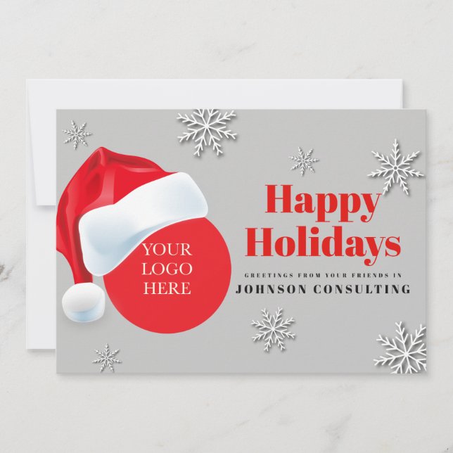 Modern Santa and Snowflakes | Holiday Greetings Card (Front)