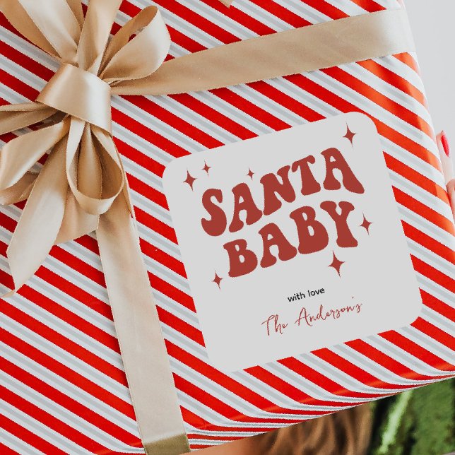 Modern SANTA BABY Christmas Gift Square Sticker (Creator Uploaded)