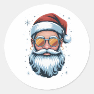 Modern Santa Claus Vector Art with Sunglasses , Classic Round Sticker
