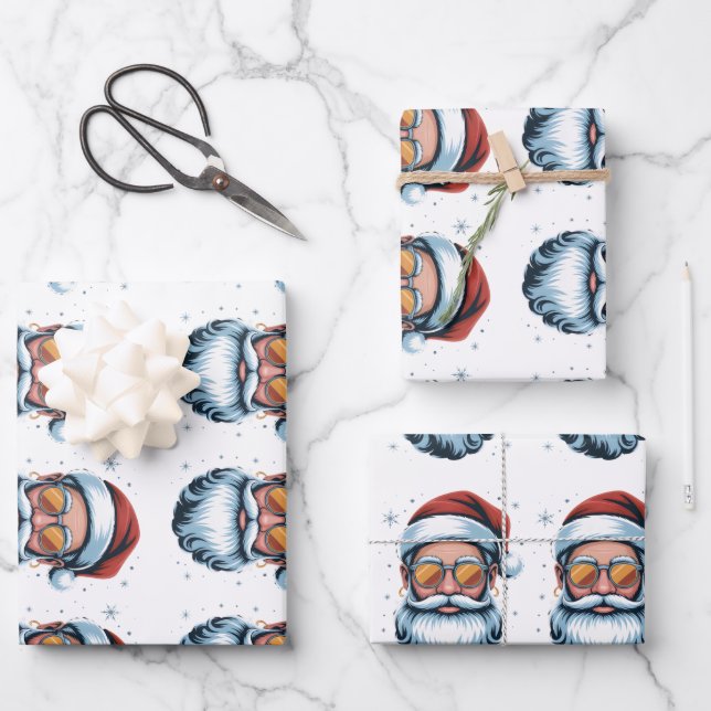 Modern Santa Claus Vector Art with Sunglasses , Wrapping Paper Sheet (Front)