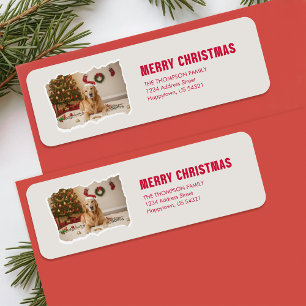Modern Santa Dog Photo Christmas Return Address