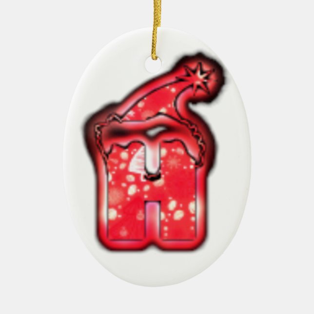 Modern Santa Hat Collection. Ceramic Tree Decoration (Front)