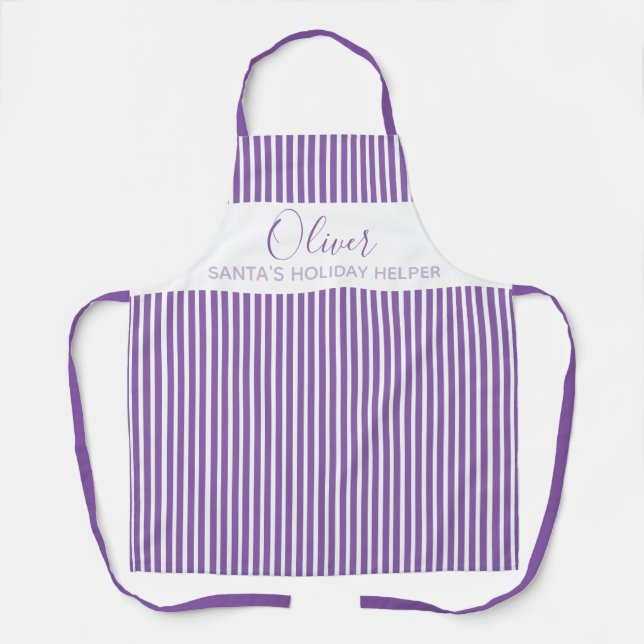 Modern Santa Holiday Helper Purple Striped Apron (Front)