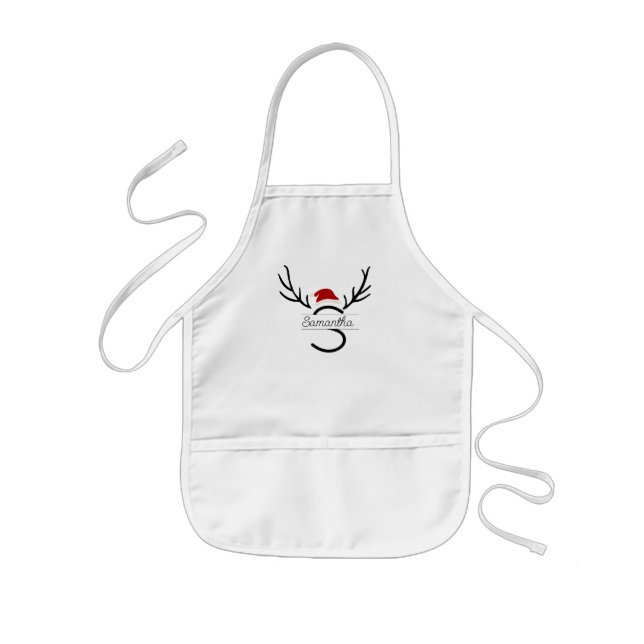 Modern Santa Monogram Antler Christmas Custom Name Kids Apron (Front)