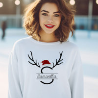 Modern Santa Monogram Antler Christmas Custom Name