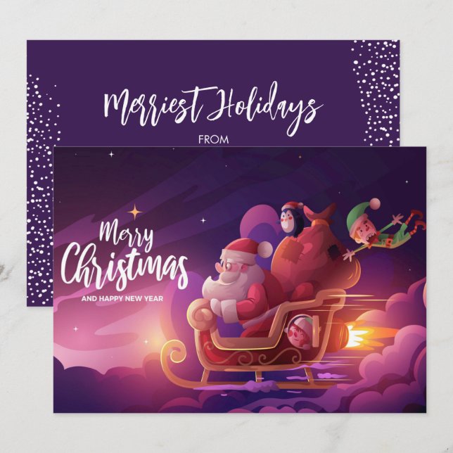 Modern Santa's Sleigh Christmas Holiday Card (Front/Back)