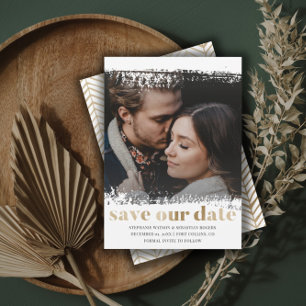 Modern Save Our Date Photo Gold & White  Invitation