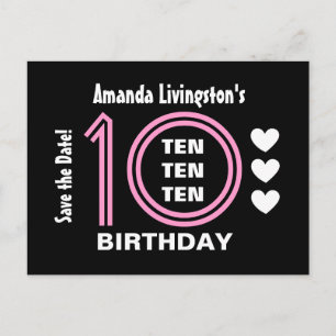Modern Save the Date 10th Birthday Party V01B Announcement Postcard
