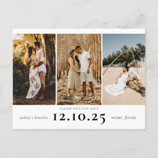 Modern Save the Date 3 Photo Collage Announcement Postcard