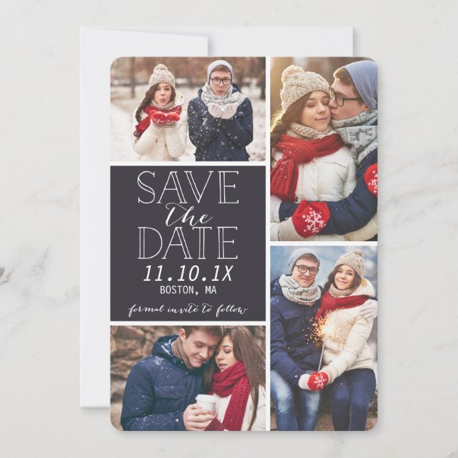 Modern Save The Date 4-Photo Collage (Front)