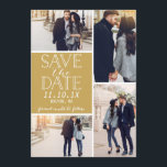 Modern Save The Date 4-Photo Collage Gold<br><div class="desc">Modern Save the date photo card featuring a 4-photo collage and modern fonts.</div>