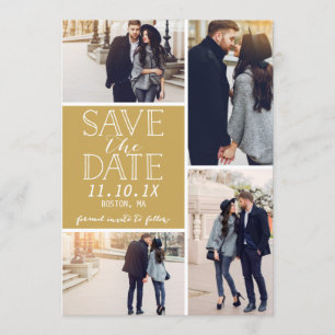 Modern Save The Date 4-Photo Collage Gold