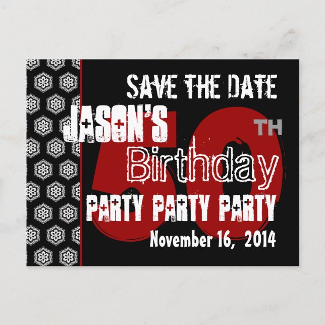 Modern Save the Date  50th Birthday Party R203 Announcement Postcard (Front)