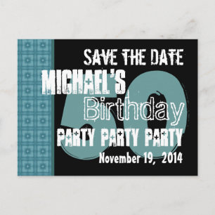 Modern Save the Date 50th Birthday Teal and Aqua Announcement Postcard