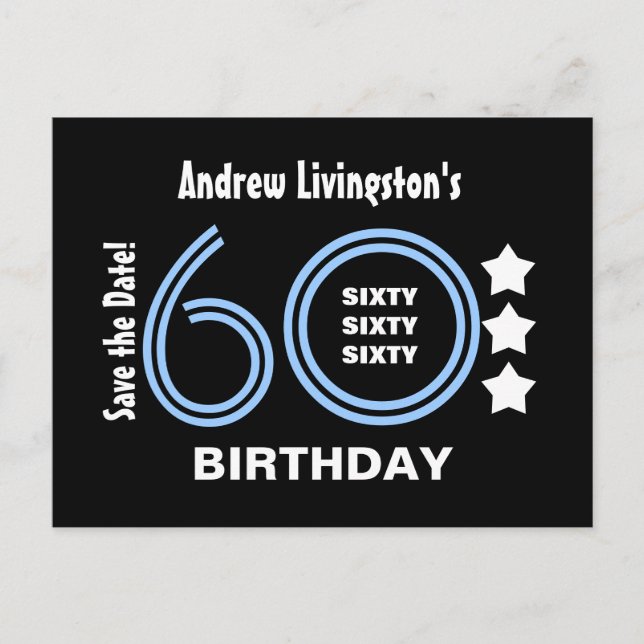 Modern Save the Date 60th Birthday Party V70B Announcement Postcard (Front)