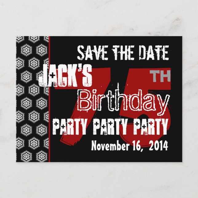Modern Save the Date  75th Birthday Party R202 Announcement Postcard (Front)
