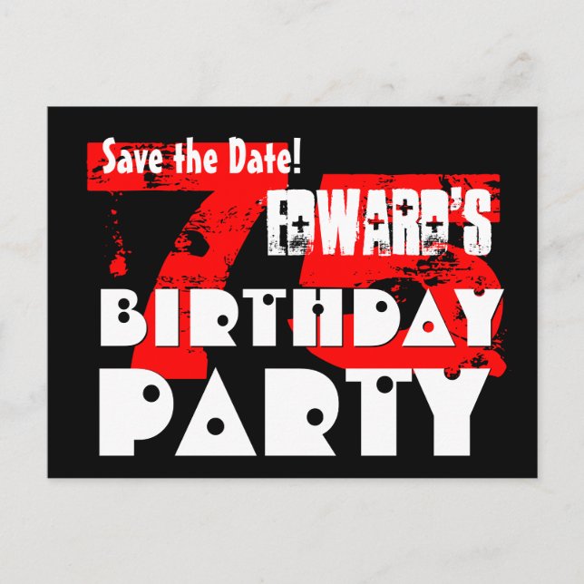 Modern Save the Date 75th Birthday Party V21 Announcement Postcard (Front)