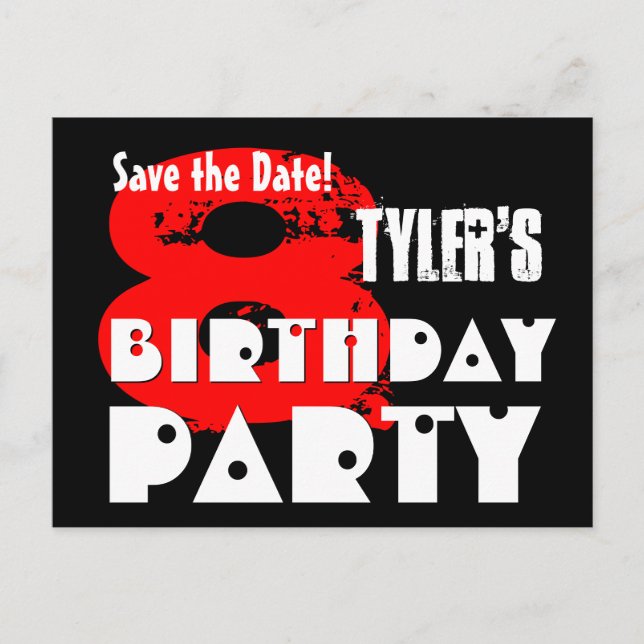 Modern Save the Date 8th Birthday Party V30 Announcement Postcard (Front)