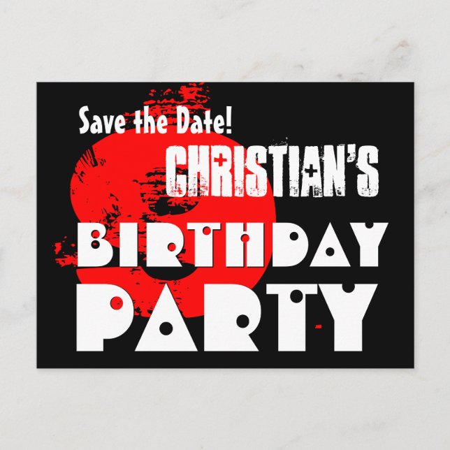 Modern Save the Date 9th Birthday Party V29 Announcement Postcard (Front)