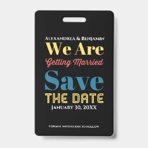 Modern Save The Date Announcement Card ID Badge