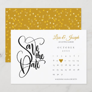 Modern Save the Date Calendar Gold Love Heart Invitation