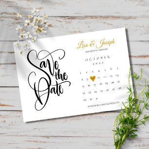Modern Save the Date Calendar Gold Love Heart Invitation