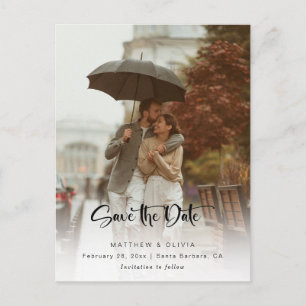 Modern Save the Date Calligraphy Script w/Photo Announcement Postcard