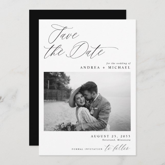 Modern Save the Date Card Elegant Photo (Front/Back)
