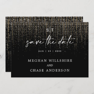 Modern Save the Date Edgy Champagne Glitter Invitation