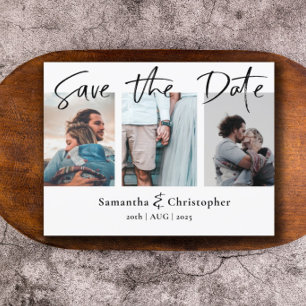 Modern Save the Date Elegant Script Photo Collage Announcement Postcard