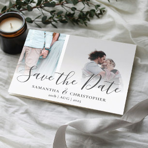 Modern Save the Date Elegant Script Photo Collage Announcement Postcard