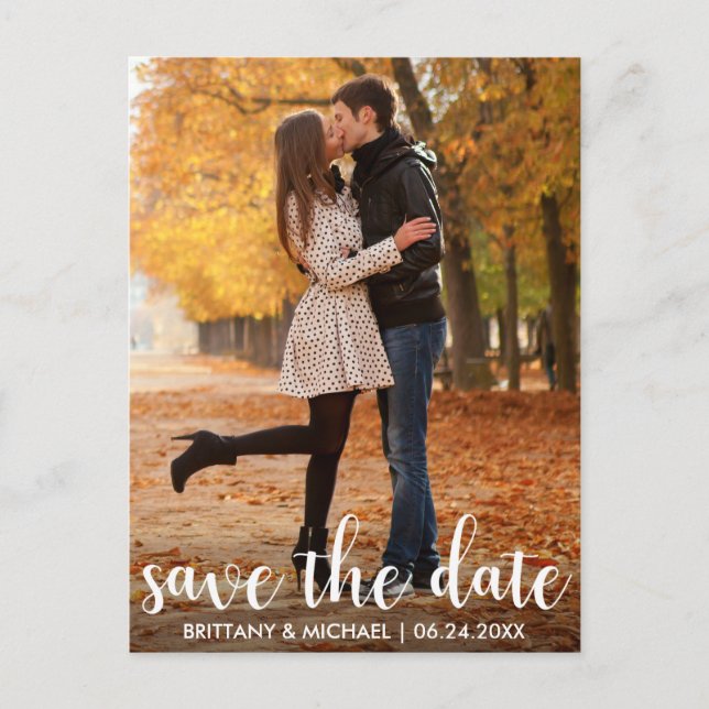 Modern Save The Date Engagement Couple Photo WL Postcard (Front)
