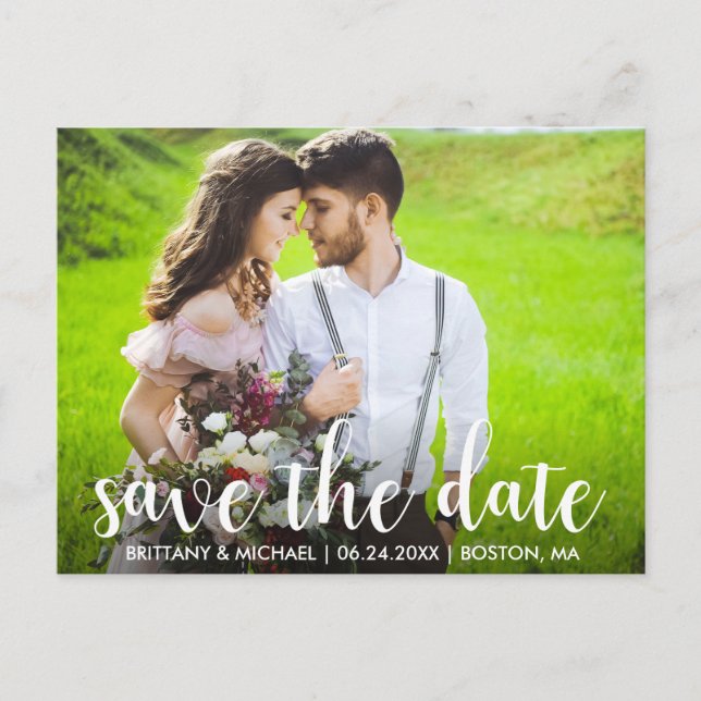 Modern Save The Date Engagement Couple Photo WS Postcard (Front)