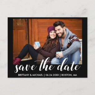 Modern Save The Date Engagement Photo Blk Postcard