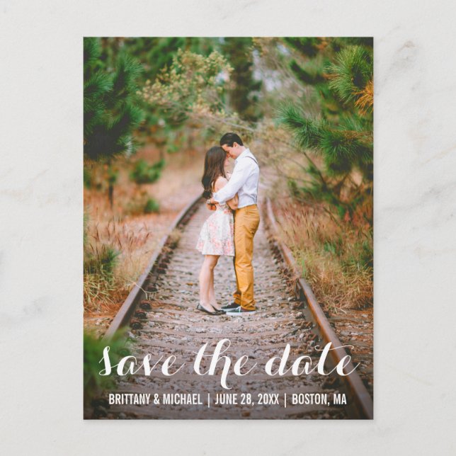 Modern Save The Date Engagement Photo Postcard LB (Front)