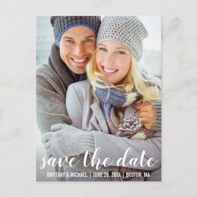 Modern Save The Date Engagement Photo Postcard WSB (Front)