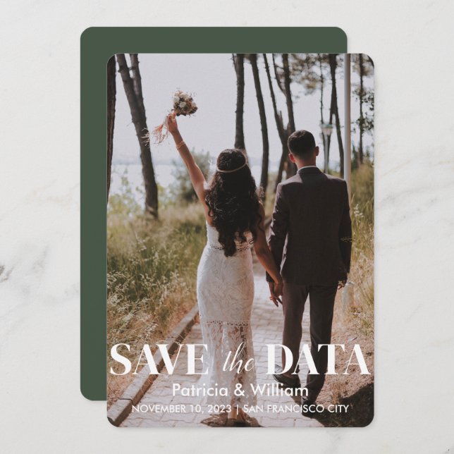 Modern Save The Date Forest Green Photo Wedding Invitation (Front/Back)
