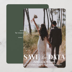 Modern Save The Date Forest Green Photo Wedding Invitation