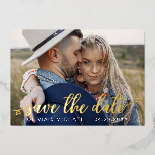 Modern Save the Date Gold Handwritten Hearts